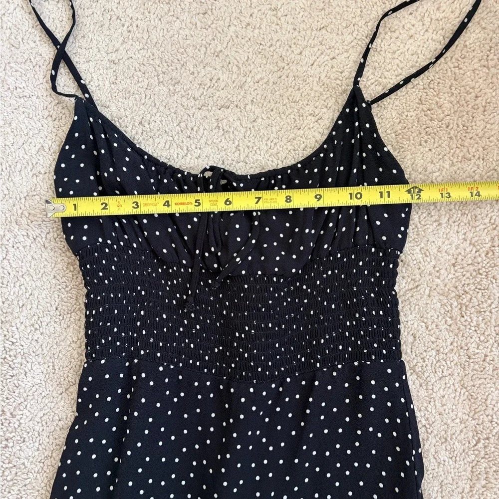 Reformation Fraise Polka Dot Mini Dress Black Tie Front Slip Dress Women's 4 - Picture 14 of 16